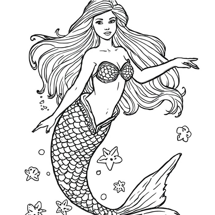 Free printable mermaid coloring page 1